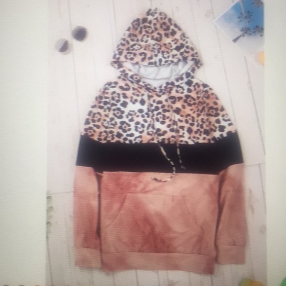 Champagne color Leopard Tie dye colorblock hoodie - Picture 3 of 8